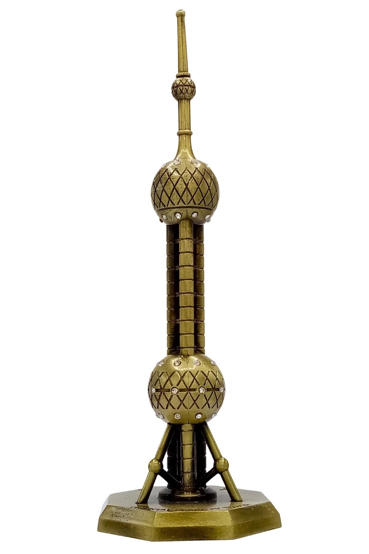 ÇinDünyadan HediyelerDNY-HD100855Keskin Hediyelik Eşya Ve TekstilVintage Metal Shanghai Oriental Pearl Tv Tower Biblo Antik Bronz 14 cm