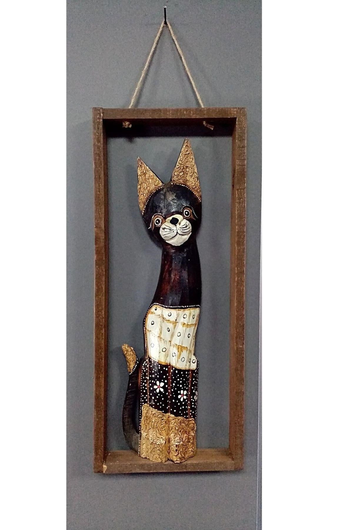 EndonezyaDünyadan HediyelerDNY-HD100245Keskin Hediyelik Eşya Ve TekstilDekoratif Ahşap Çerçeveli Kedi Duvar Dekoru 55 cm No1