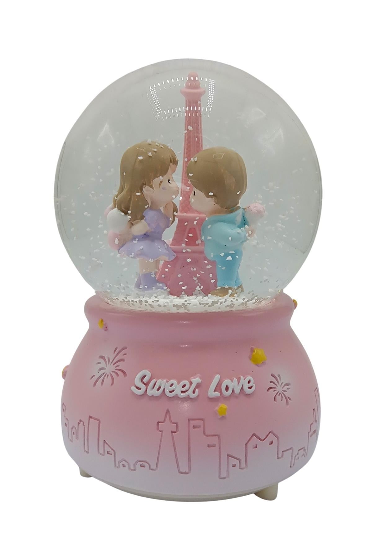 FransaDünyadan HediyelerHDY-JM2302Y02Keskin Hediyelik Eşya Ve TekstilSweet Love Paris Eyfel Kar Küresi Pembe Müzikli ve Işıklı 13cm