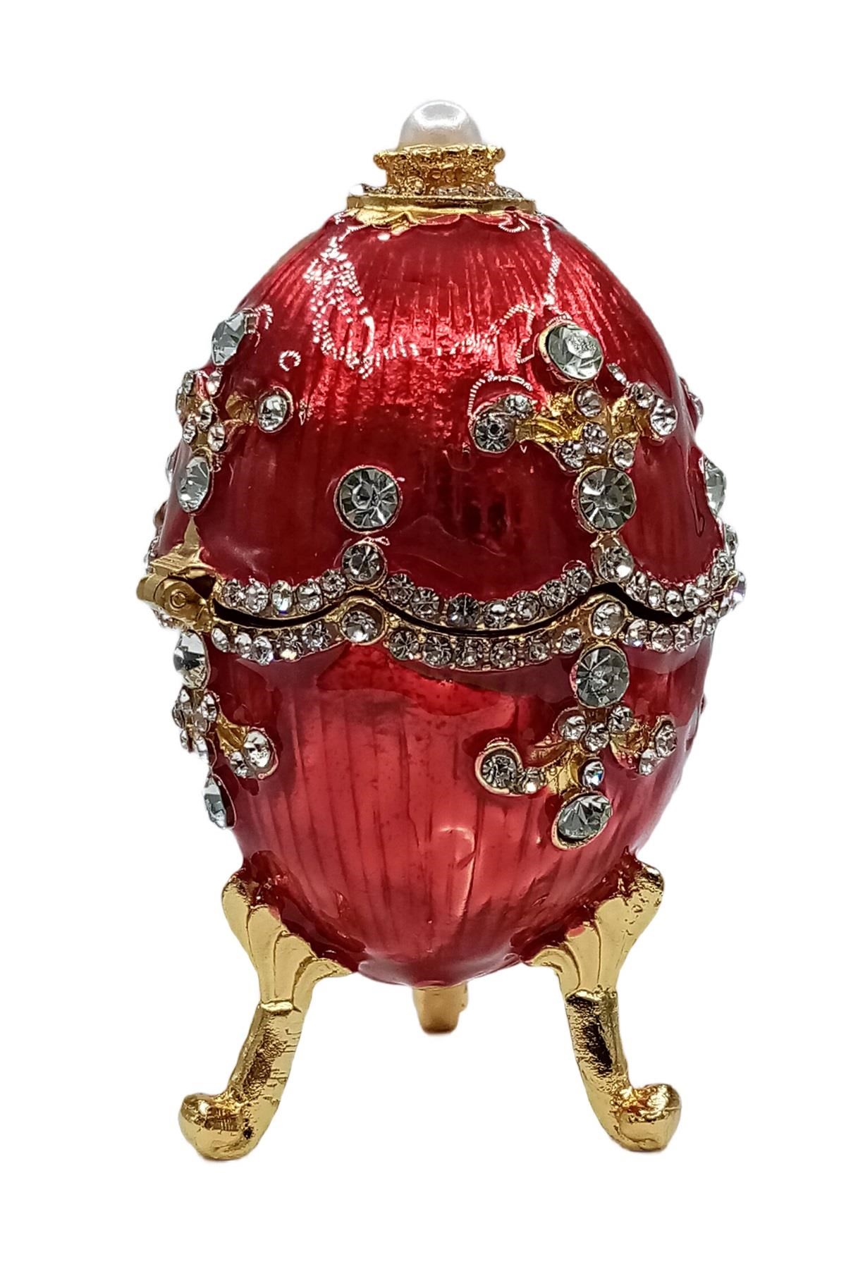 RusyaDünyadan HediyelerDNY-HD100409Keskin Hediyelik Eşya Ve TekstilFaberge Yumurta Swarovski Taşlı Lüks Mücevher Kutusu Kırmızı 9 cm