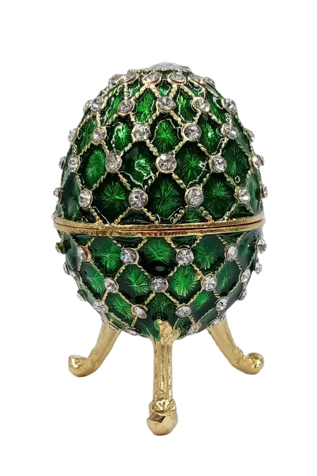 RusyaDünyadan HediyelerDNY-HD100414Keskin Hediyelik Eşya Ve TekstilFaberge Yumurta Swarovski Taşlı Lüks Mücevher Kutusu Yeşil 10 cm
