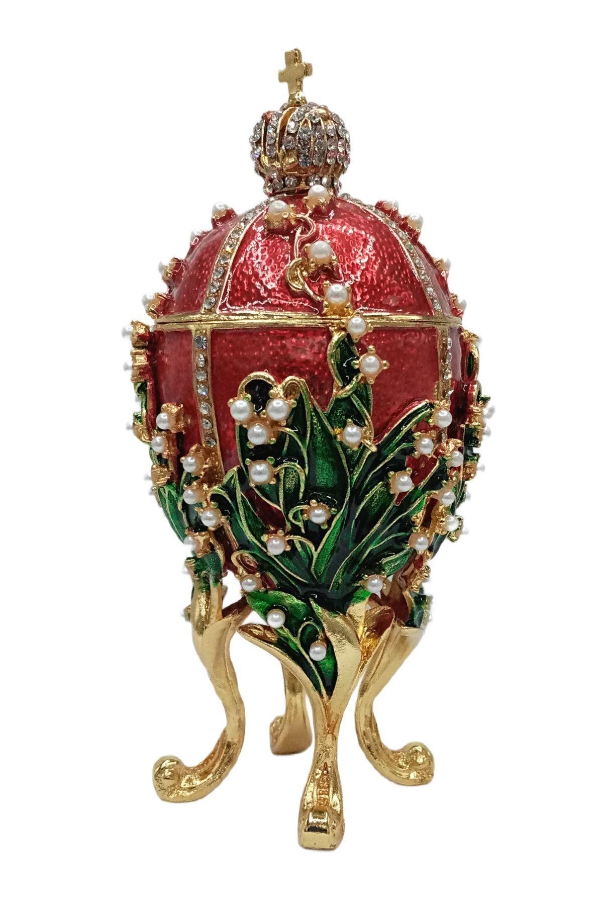 RusyaDünyadan HediyelerDNY-HD100418Keskin Hediyelik Eşya Ve TekstilFaberge Yumurta Swarovski Taşlı Lüks Mücevher Kutusu Kırmızı 12 cm