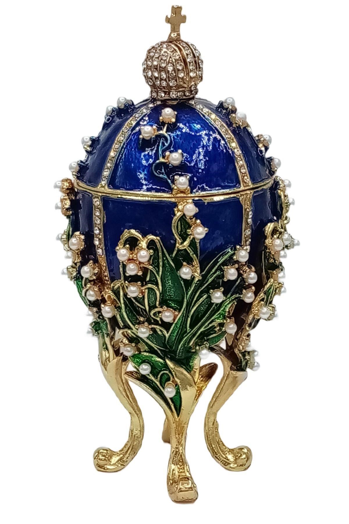 RusyaDünyadan HediyelerDNY-HD100419Keskin Hediyelik Eşya Ve TekstilFaberge Yumurta Swarovski Taşlı Lüks Mücevher Kutusu Mavi 12 cm