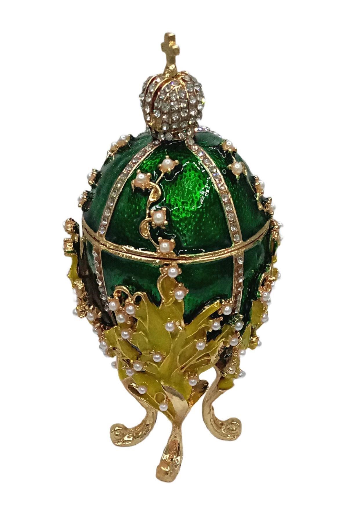 RusyaDünyadan HediyelerDNY-HD100420Keskin Hediyelik Eşya Ve TekstilFaberge Yumurta Swarovski Taşlı Lüks Mücevher Kutusu Yeşil 12 cm
