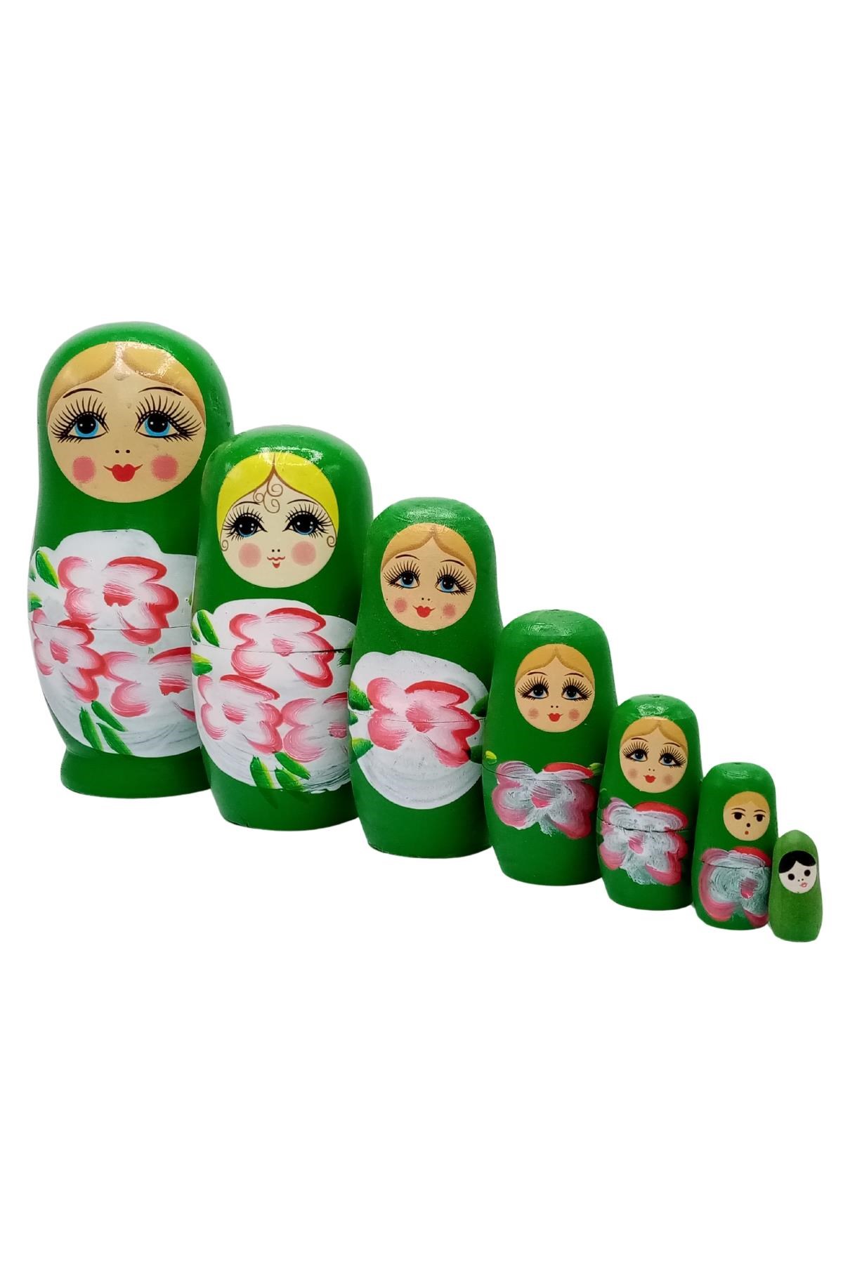 RusyaDünyadan HediyelerDNY-HD101460Keskin Hediyelik Eşya Ve TekstilAhşap Matruşka Bebek Yedili Set Yeşil
