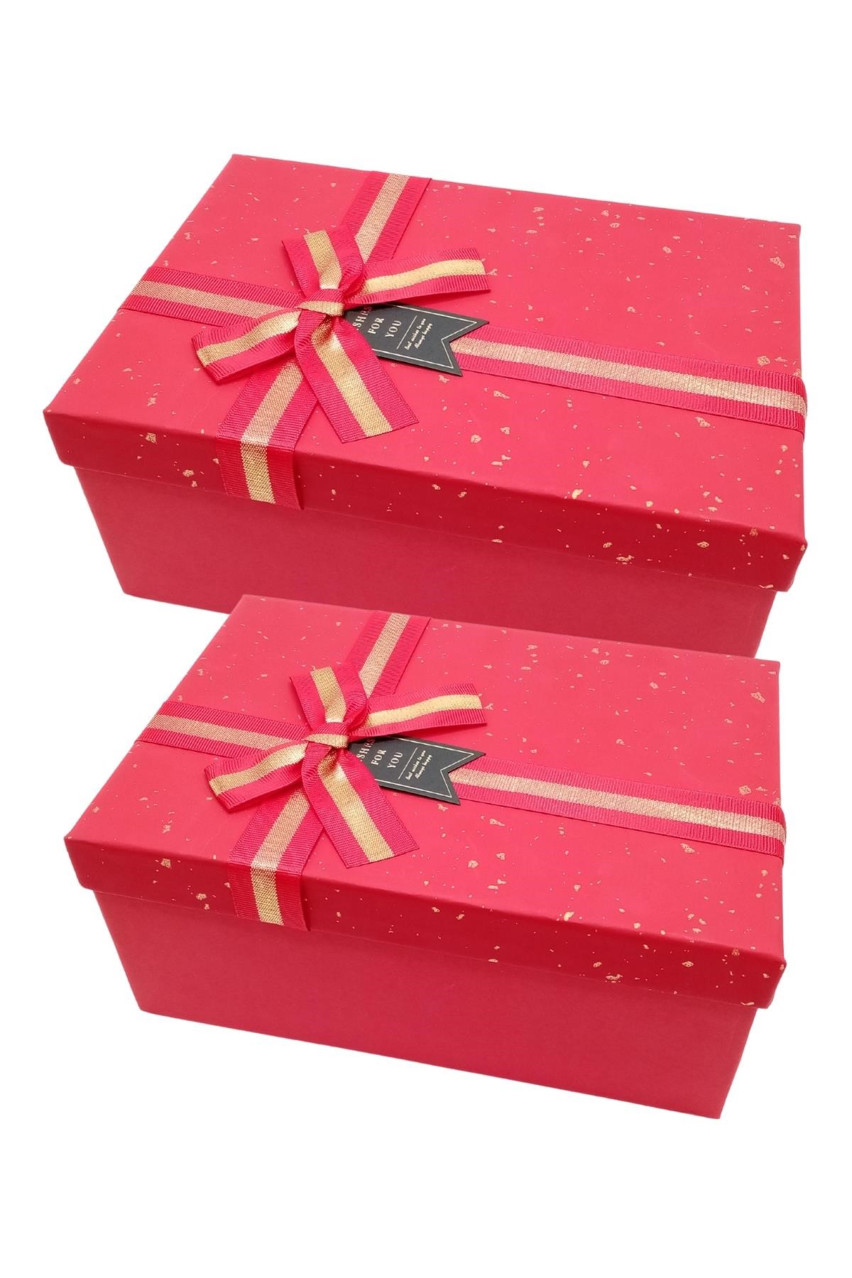 TürkiyeDünyadan HediyelerDNY-HDY2KTLKS02Keskin Hediyelik Eşya Ve TekstilLüks Kırmızı Kurdelalı İkili Hediye Kutusu 21 / 19 cm
