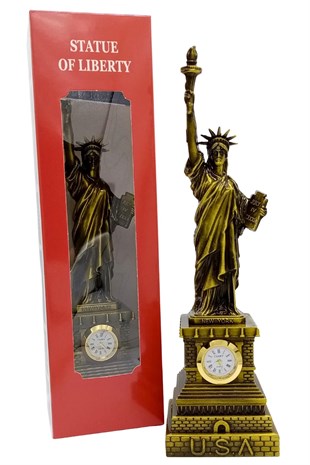 Amerika Birleşik DevletleriDünyadan HediyelerDNY-HDY1684Keskin Hediyelik Eşya Ve TekstilMetal Saatli Özgürlük Heykeli Gold Vintage Dekor USA 25cm