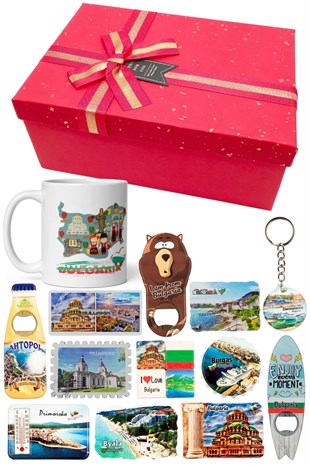 BulgaristanDünyadan HediyelerDNY-HDYKT39Keskin Hediyelik Eşya Ve TekstilBulgaristan Hediye Kutusu 10 Parça Kupa Magnet Anahtarlık Kutu