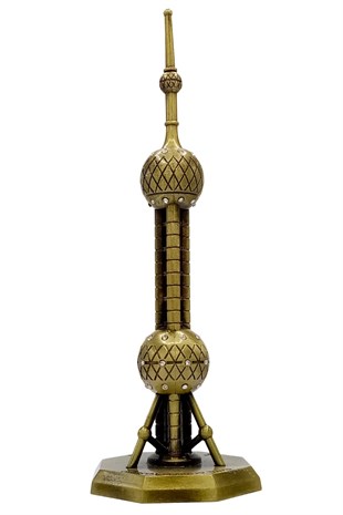 ÇinDünyadan HediyelerDNY-HD100857Keskin Hediyelik Eşya Ve TekstilVintage Metal Shanghai Oriental Pearl Tv Tower Biblo Antik Bronz 25 cm