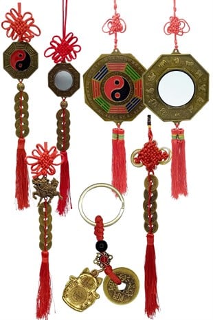 ÇinDünyadan HediyelerDNY-HDYFNGSH05Keskin Hediyelik Eşya Ve TekstilFeng Shui Şans ve Bereket Beşli Set Bagua Ayna Para Dragon ve Maneki Neko