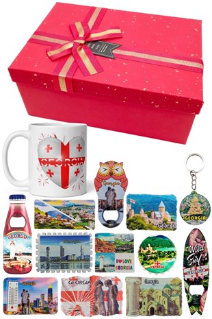GürcistanDünyadan HediyelerDNY-HDYKT47Keskin Hediyelik Eşya Ve TekstilGürcistan Hediye Kutusu 10 Parça Kupa Magnet Anahtarlık Kutu