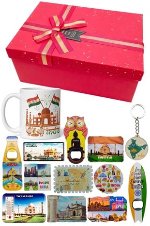 HindistanDünyadan HediyelerDNY-HDYKT20Keskin Hediyelik Eşya Ve TekstilHindistan Hediye Kutusu 10 Parça Kupa Magnet Anahtarlık Kutu