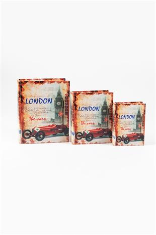 İngiltereDünyadan Hediyeler0420Keskin Hediyelik Eşya Ve TekstilAhşap Üçlü Kitap Kutusu Londra Temalı Deri Kaplama