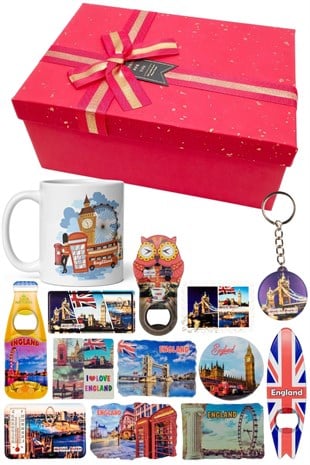 İngiltereDünyadan HediyelerDNY-HDYKT08Keskin Hediyelik Eşya Ve Tekstilİngiltere Hediye Kutusu 10 Parça Kupa Magnet Anahtarlık Kutu