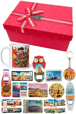 İspanyaDünyadan HediyelerDNY-HDYKT09Keskin Hediyelik Eşya Ve Tekstilİspanya Hediye Kutusu 10 Parça Kupa Magnet Anahtarlık Kutu