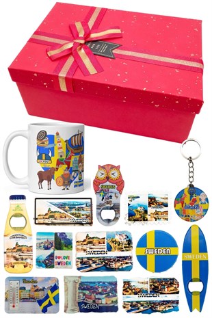 İsveçDünyadan HediyelerDNY-HDYKT11Keskin Hediyelik Eşya Ve Tekstilİsveç Hediye Kutusu 10 Parça Kupa Magnet Anahtarlık Kutu