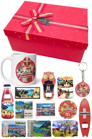 İsviçreDünyadan HediyelerDNY-HDYKT12Keskin Hediyelik Eşya Ve Tekstilİsviçre Hediye Kutusu 10 Parça Kupa Magnet Anahtarlık Kutu