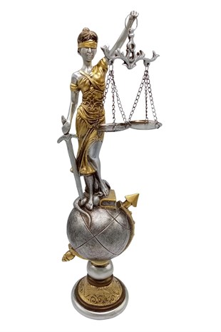İtalyaDünyadan HediyelerDNY-HDY2893Keskin Hediyelik Eşya Ve TekstilThemis Adalet Terazisi Heykeli ve Dünya Biblo Gümüş 37cm