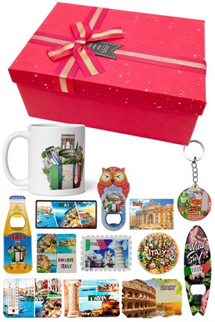 İtalyaDünyadan HediyelerDNY-HDYKT13Keskin Hediyelik Eşya Ve Tekstilİtalya Hediye Kutusu 10 Parça Kupa Magnet Anahtarlık Kutu
