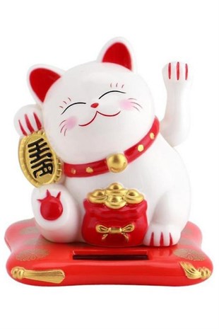 JaponyaDünyadan HediyelerDNY-HDOANRMZN02Keskin Hediyelik Eşya Ve TekstilManeki Neko El Sallayan Şans Kedisi Beyaz Solar Güneş Enerjili 7.5 cm