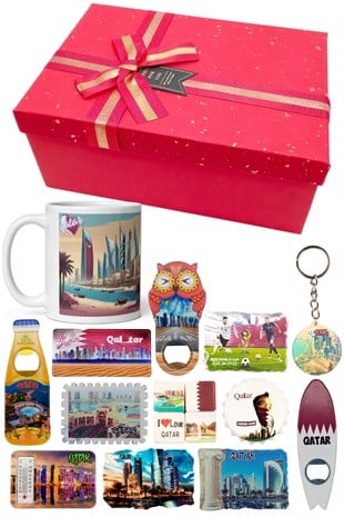 KatarDünyadan HediyelerDNY-HDYKT52Keskin Hediyelik Eşya Ve TekstilKatar Hediye Kutusu 10 Parça Kupa Magnet Anahtarlık Kutu