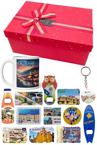 KosovaDünyadan HediyelerDNY-HDYKT41Keskin Hediyelik Eşya Ve TekstilKosova Hediye Kutusu 10 Parça Kupa Magnet Anahtarlık Kutu