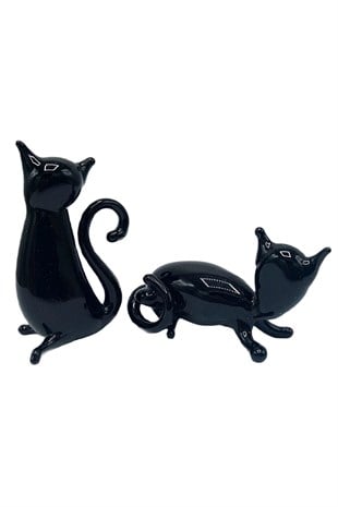 MısırDünyadan HediyelerDNY-HD100405Keskin Hediyelik Eşya Ve TekstilMurano Cam İkili Kara Kedi Dekoratif Biblo
