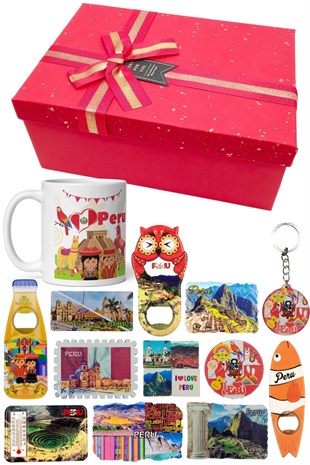PeruDünyadan HediyelerDNY-HDYKT36Keskin Hediyelik Eşya Ve TekstilPeru Hediye Kutusu 10 Parça Kupa Magnet Anahtarlık Kutu