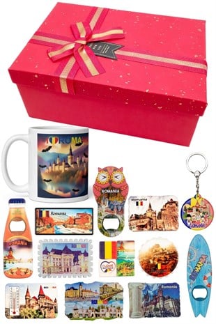 RomanyaDünyadan HediyelerDNY-HDYKT42Keskin Hediyelik Eşya Ve TekstilRomanya Hediye Kutusu 10 Parça Kupa Magnet Anahtarlık Kutu