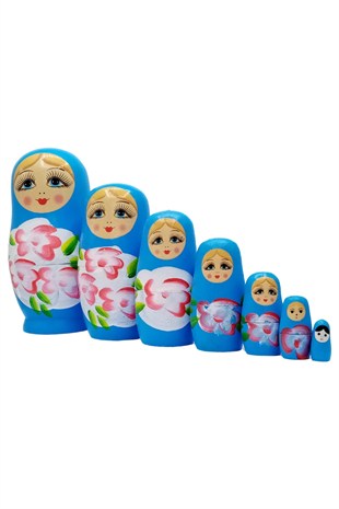 RusyaDünyadan HediyelerDNY-6ALY375Keskin Hediyelik Eşya Ve TekstilAhşap Matruşka Bebek Yedili Set Mavi
