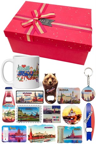 RusyaDünyadan HediyelerDNY-HDYKT48Keskin Hediyelik Eşya Ve TekstilRusya Hediye Kutusu 10 Parça Kupa Magnet Anahtarlık Kutu