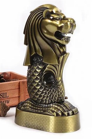 SingapurDünyadan HediyelerDNY-HD100862Keskin Hediyelik Eşya Ve TekstilVintage Metal Singapur Merlion Biblo Antik Bronz 16 cm