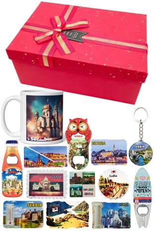 SırbistanDünyadan HediyelerDNY-HDYKT43Keskin Hediyelik Eşya Ve TekstilSırbistan Hediye Kutusu 10 Parça Kupa Magnet Anahtarlık Kutu