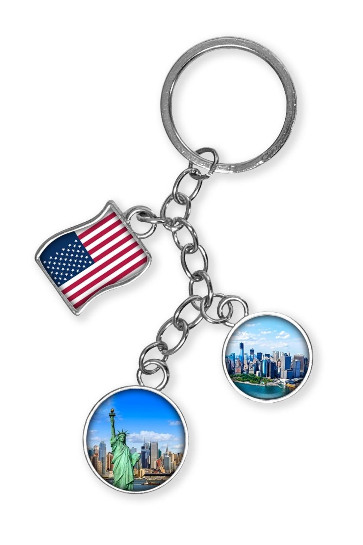 Amerika Birleşik DevletleriDünyadan HediyelerDNY-HDYKREPOK32Keskin Hediyelik Eşya Ve TekstilABD Üçlü Epoksi Metal Çift Taraflı Damla Anahtarlık Usa