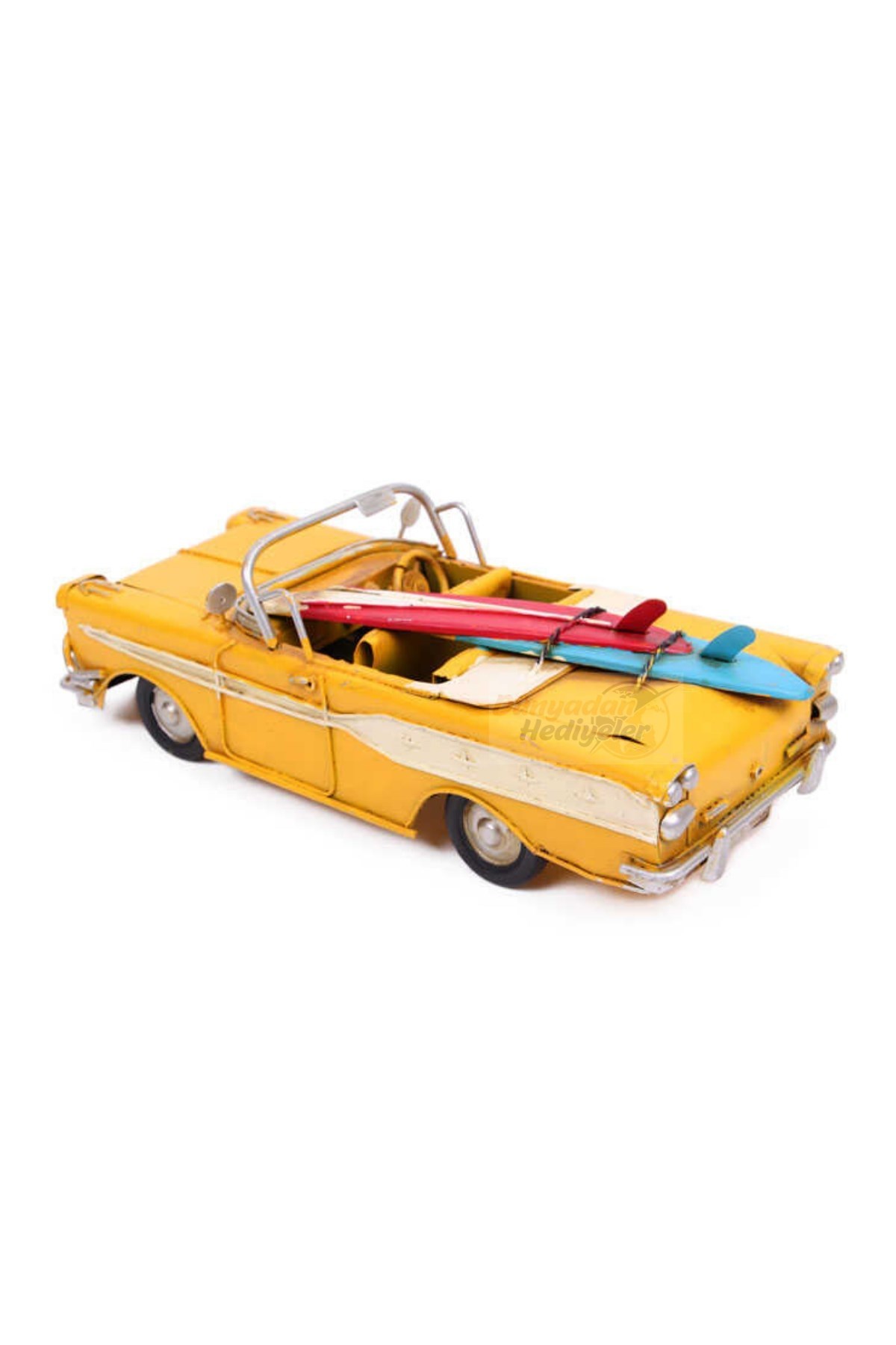 25 cm Amerika Metal Vintage Dekoratif Klasik Üstü Açık Sarı Chevrolet Araba