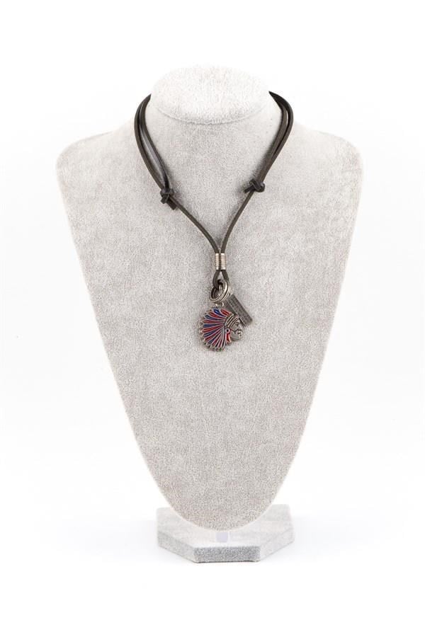 Amerika Birleşik DevletleriDünyadan HediyelerVSDRKLYKZL02Keskin Hediyelik Eşya Ve TekstilKızılderili Kafası Figür Kolye Deri Kordon