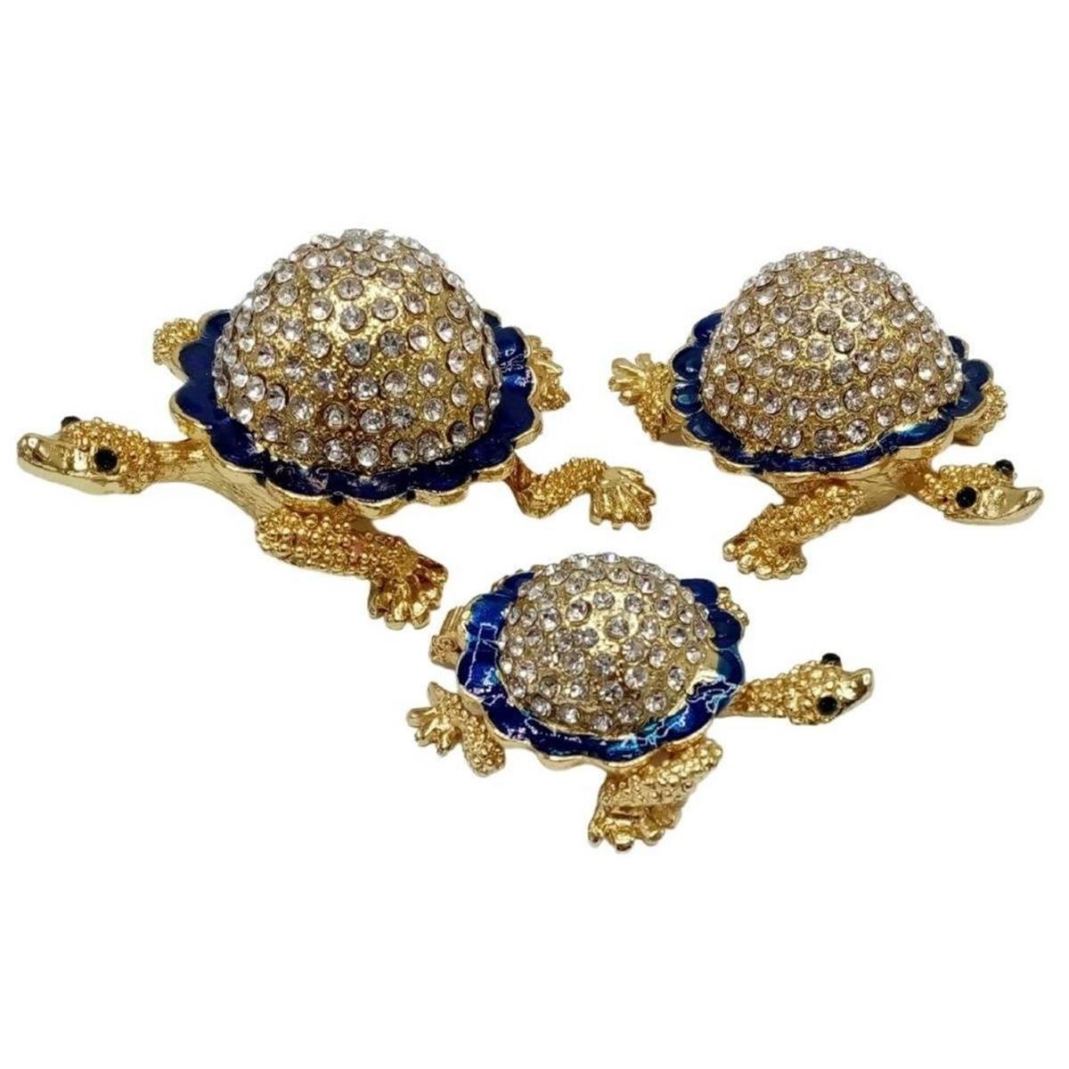 Amerika Birleşik DevletleriDünyadan HediyelerDNY-HD100458Keskin Hediyelik Eşya Ve TekstilSwarovski Taşlı Mavi Kaplumbağa Mücevher Kutusu Üçlü Set