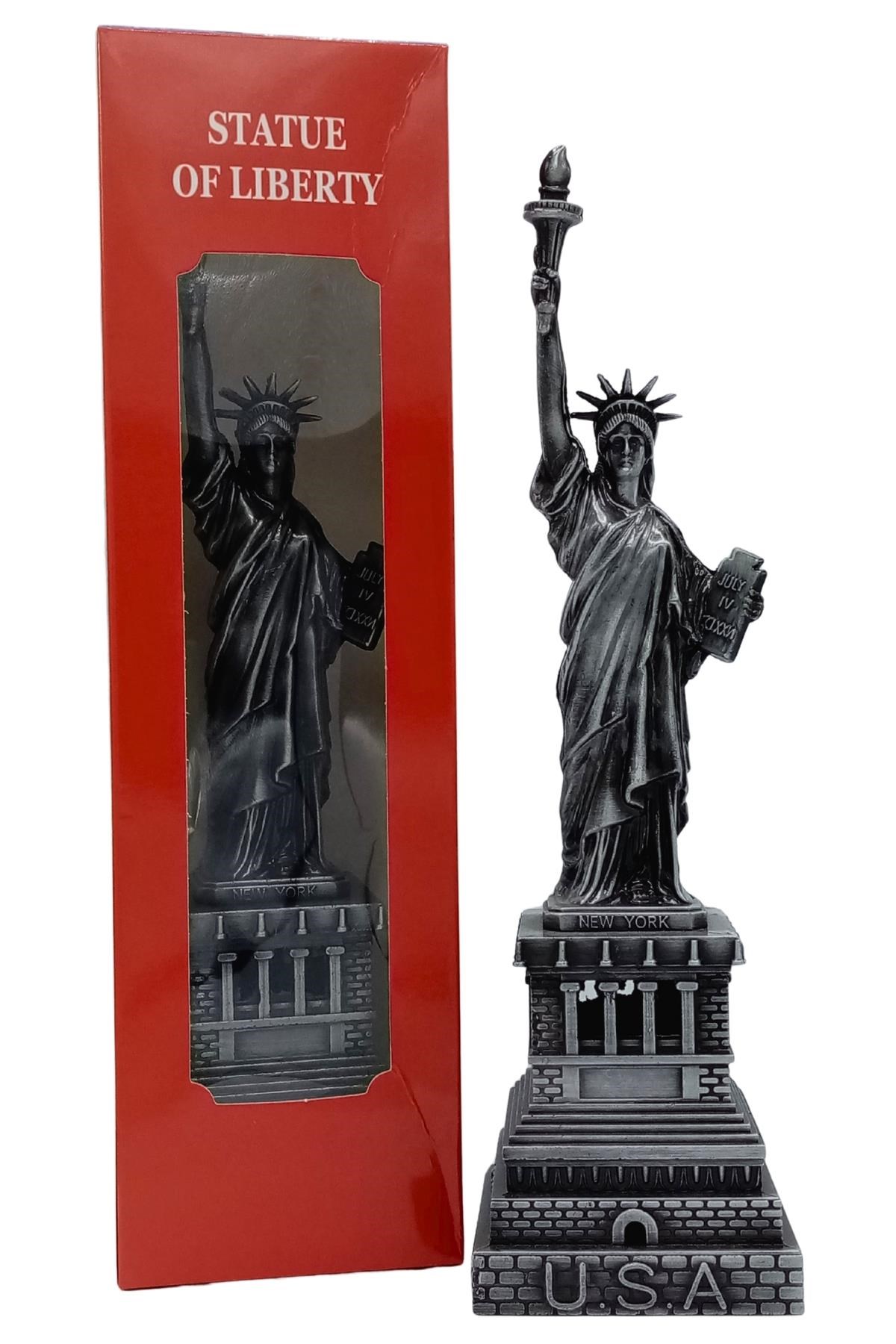 Amerika Birleşik DevletleriDünyadan HediyelerDNY-HDY1685Keskin Hediyelik Eşya Ve TekstilMetal Özgürlük Heykeli Gümüş Vintage Dekor USA 25cm