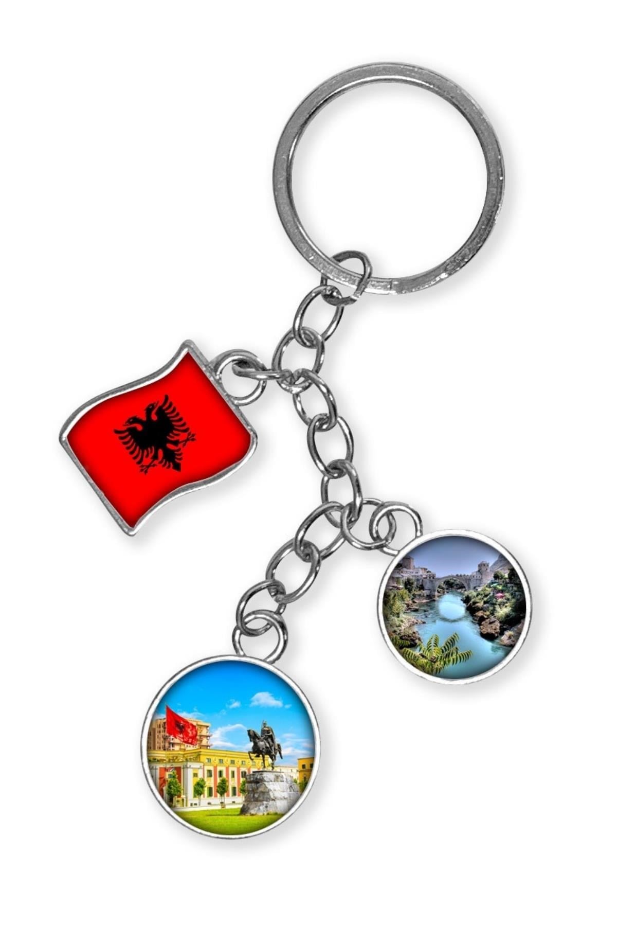 ArnavutlukDünyadan HediyelerDNY-HDYKREPOK18Keskin Hediyelik Eşya Ve TekstilArnavutluk Üçlü Epoksi Metal Çift Taraflı Damla Anahtarlık Albania
