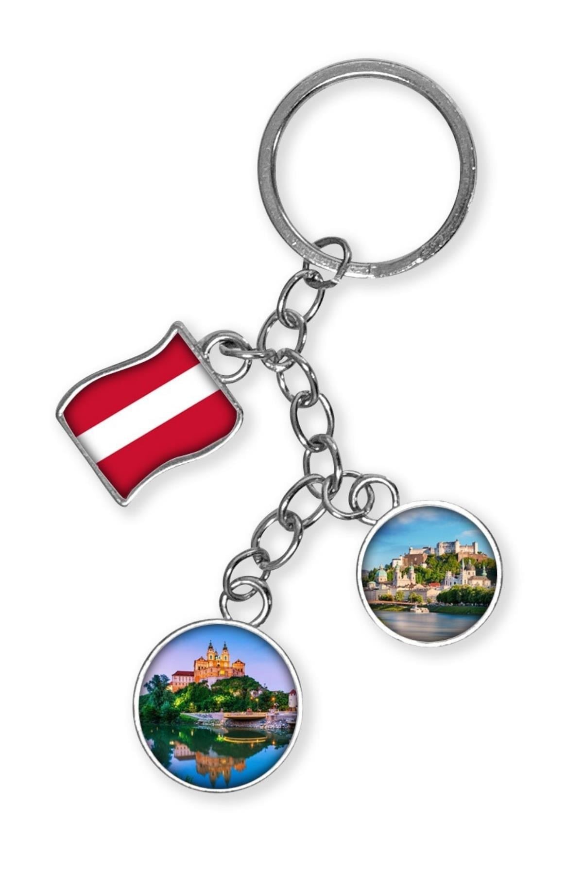 AvusturyaDünyadan HediyelerDNY-HDYKREPOK02Keskin Hediyelik Eşya Ve TekstilAvusturya Üçlü Epoksi Metal Çift Taraflı Damla Anahtarlık Austria