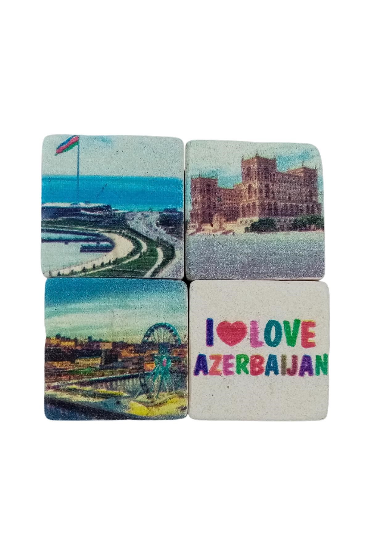 AzerbaycanDünyadan HediyelerDNY-HD101347Keskin Hediyelik Eşya Ve TekstilAzerbaycan Temalı Dörtlü Taş Magnet