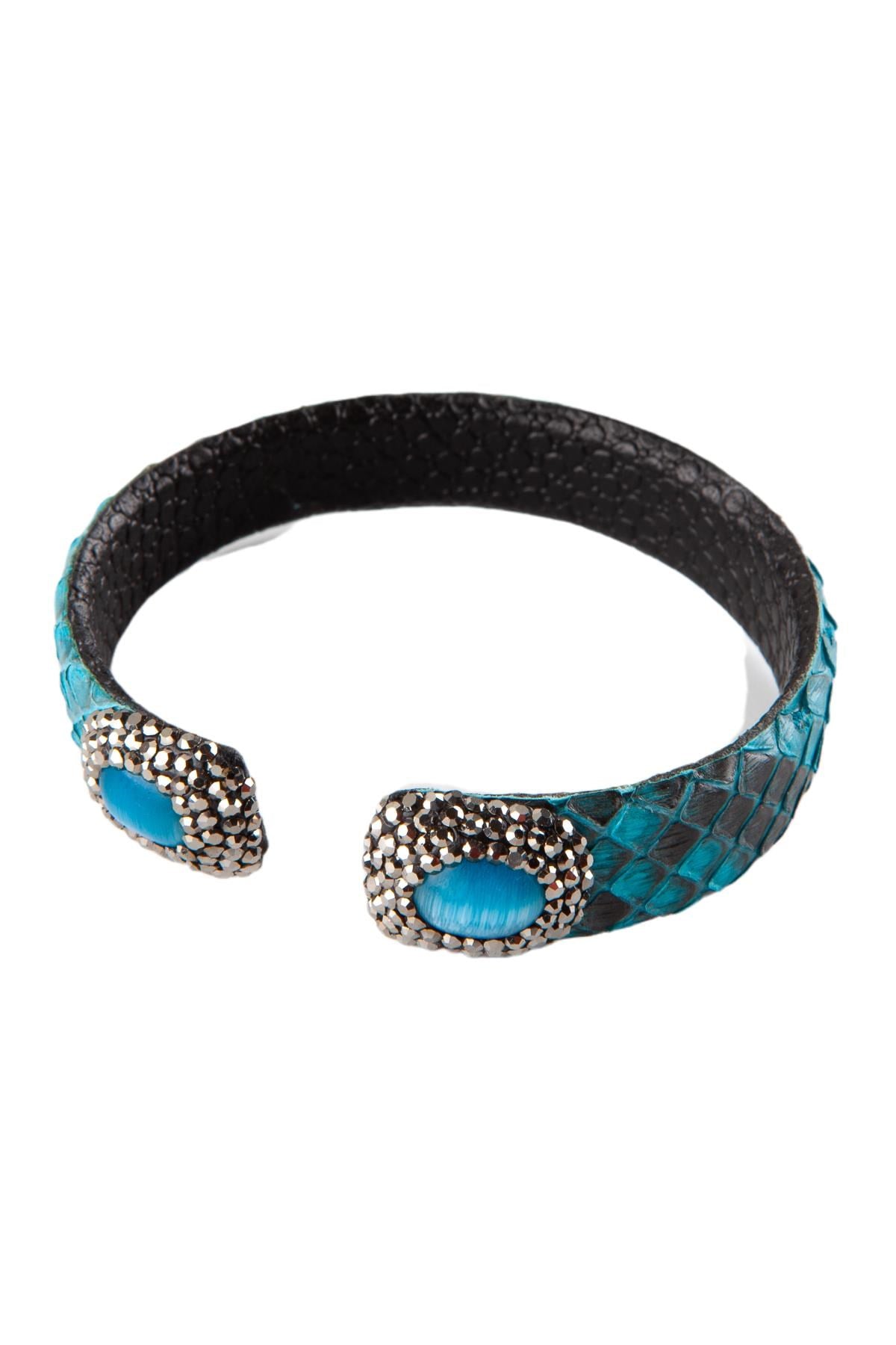 BrezilyaDünyadan HediyelerSD-KVRZPTN03Keskin Hediyelik Eşya Ve TekstilKuvars Taşlı Piton Derisi Bileklik Mavi