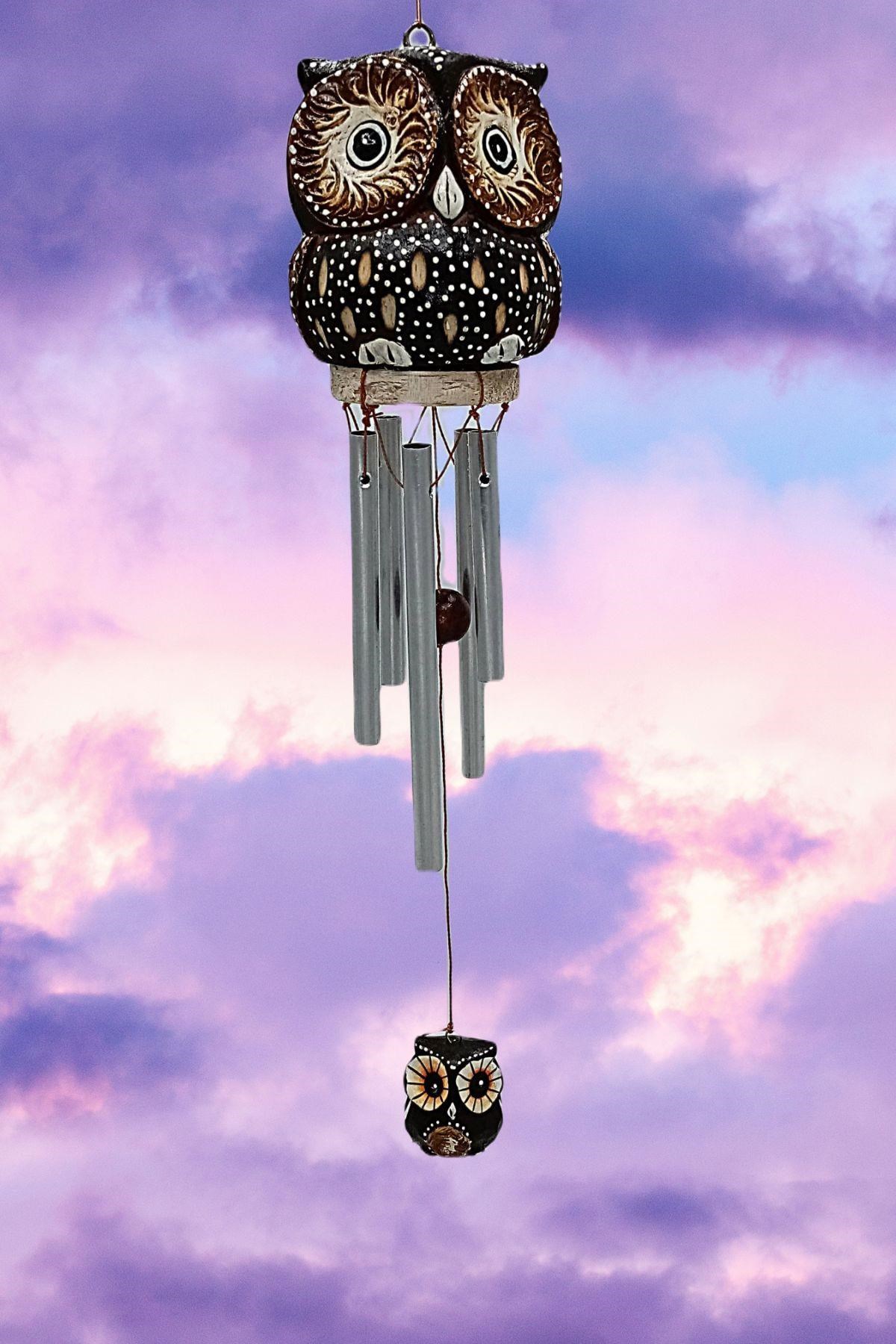 ÇinDünyadan HediyelerDNY-HD100264Keskin Hediyelik Eşya Ve TekstilAhşap Yavrulu Baykuş Metal Rüzgar Çanı Kahverengi