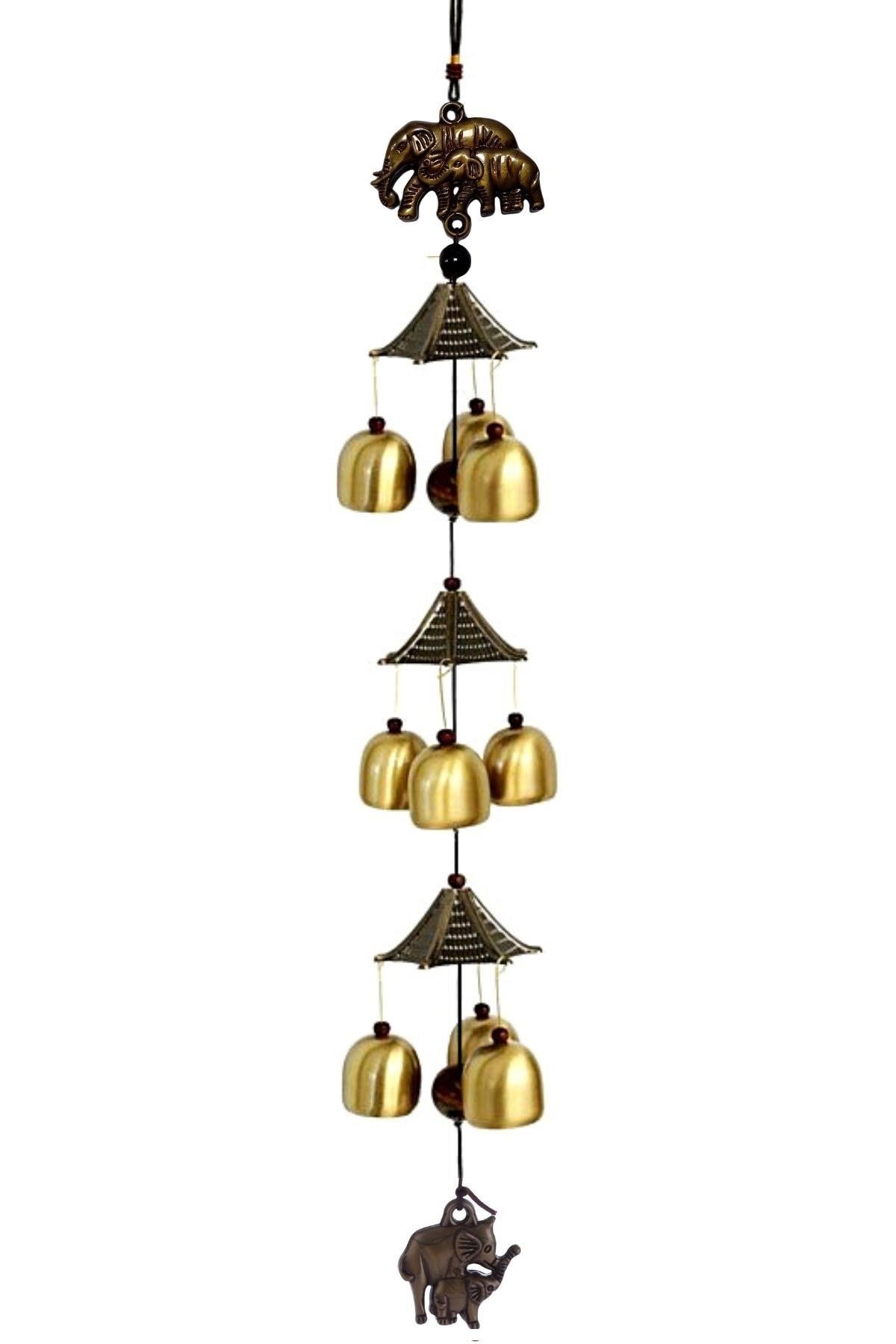 ÇinDünyadan HediyelerDNY-HD100376MS35CKeskin Hediyelik Eşya Ve TekstilFeng Shui Metal Rüzgar Çanı Üç Katlı Bereket Filleri 9 Çan