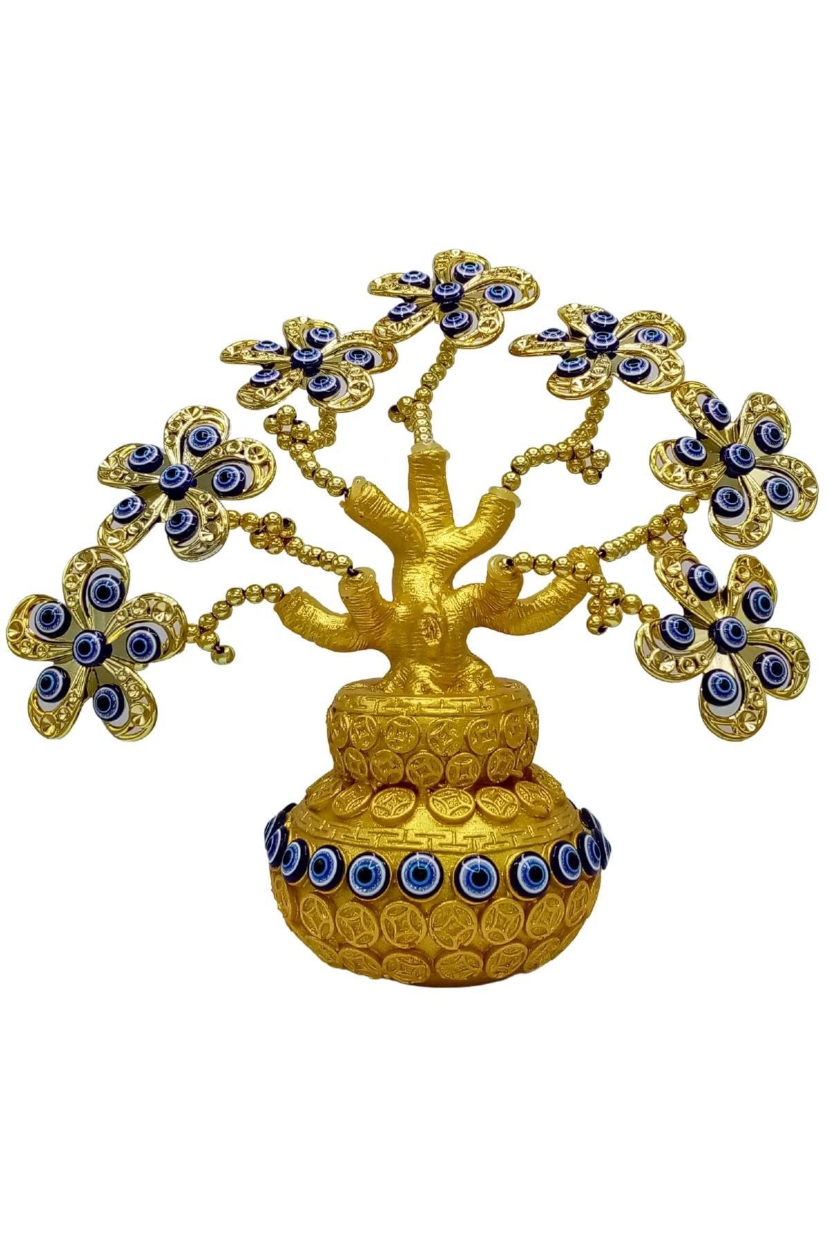 ÇinDünyadan HediyelerDNY-HD100521Keskin Hediyelik Eşya Ve TekstilFeng Shui Altın Bonsai Şans Servet Ağacı Bükülebilir Dallı Çiçekli 22cm