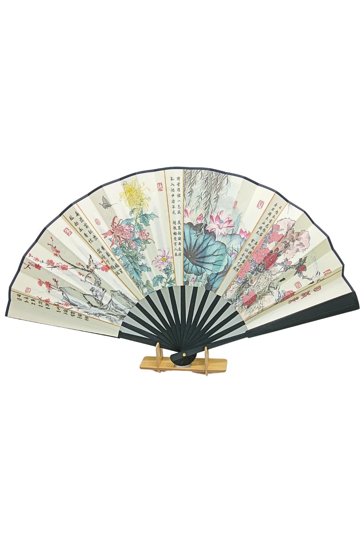 ÇinDünyadan HediyelerDNY-HDYCNSYLPZ60N4SKeskin Hediyelik Eşya Ve TekstilÇin Bambu Keten Kumaş Yelpaze 04BSD Siyah Büyük Boy 60cm No.4S