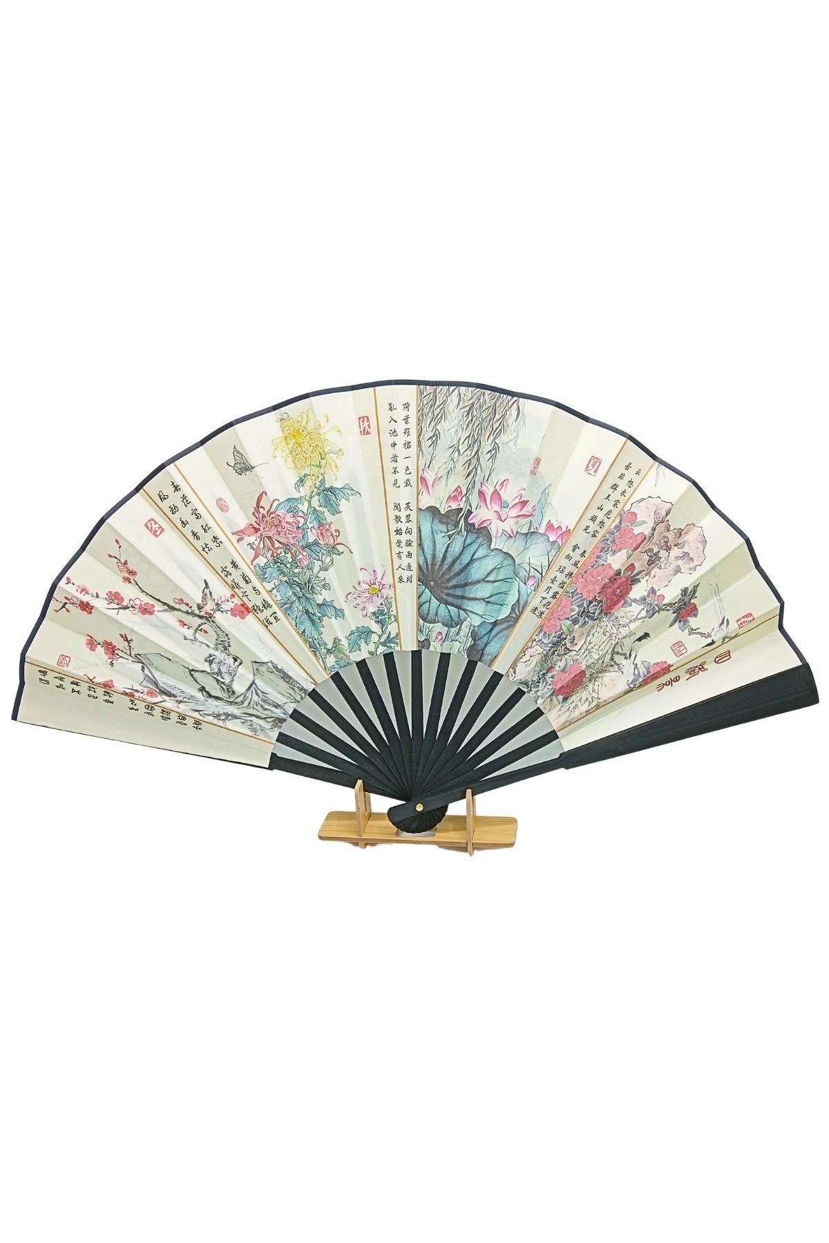 ÇinDünyadan HediyelerDNY-HDYCNSYLPZ60N4SKeskin Hediyelik Eşya Ve TekstilÇin Bambu Keten Kumaş Yelpaze 04BSD Siyah Büyük Boy 60cm No.4S