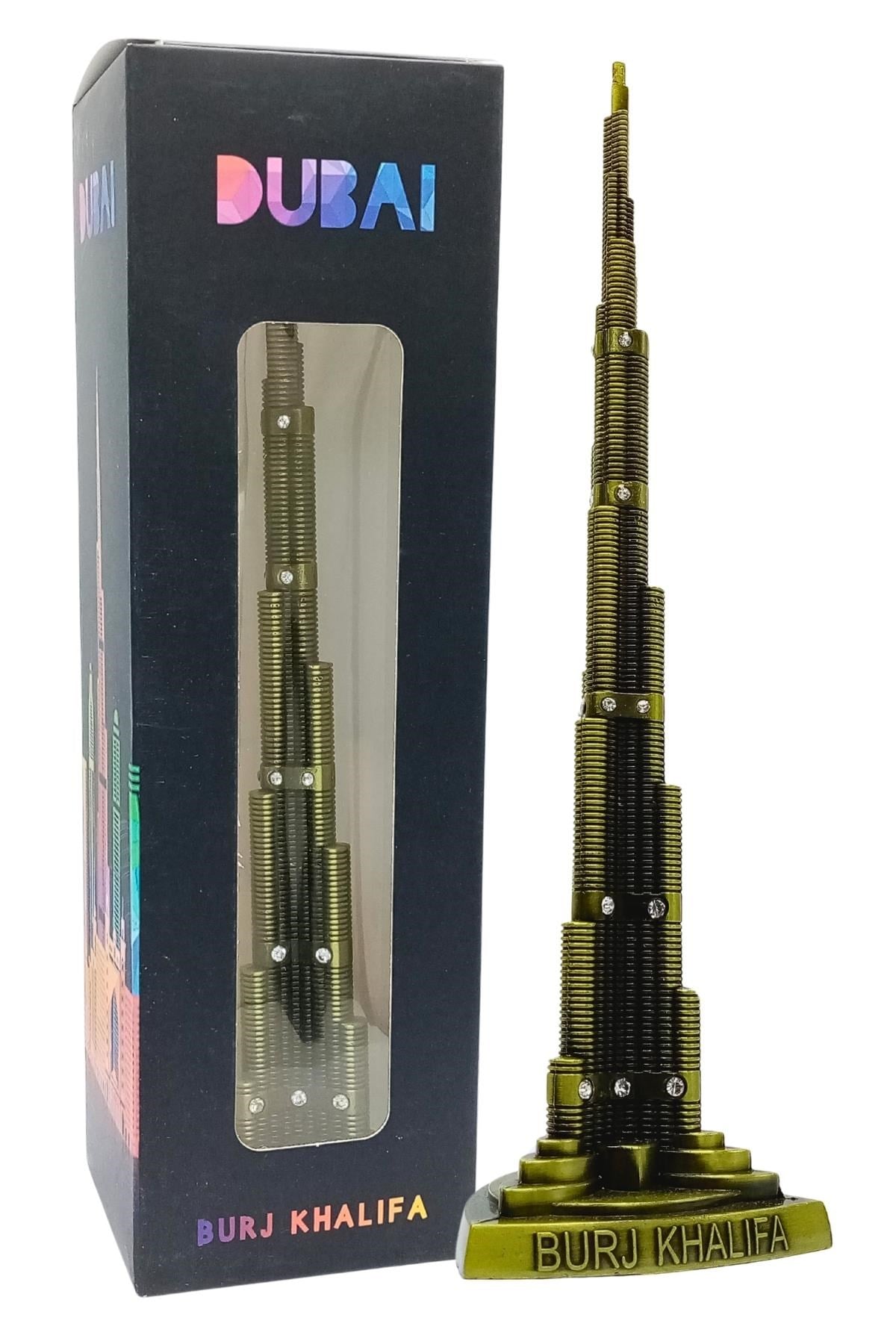 DubaiDünyadan HediyelerDNY-HDMTL750Keskin Hediyelik Eşya Ve TekstilVintage Metal Taşlı Burj Khalifa Biblo Antik Bronz 25 cm Burç Halife