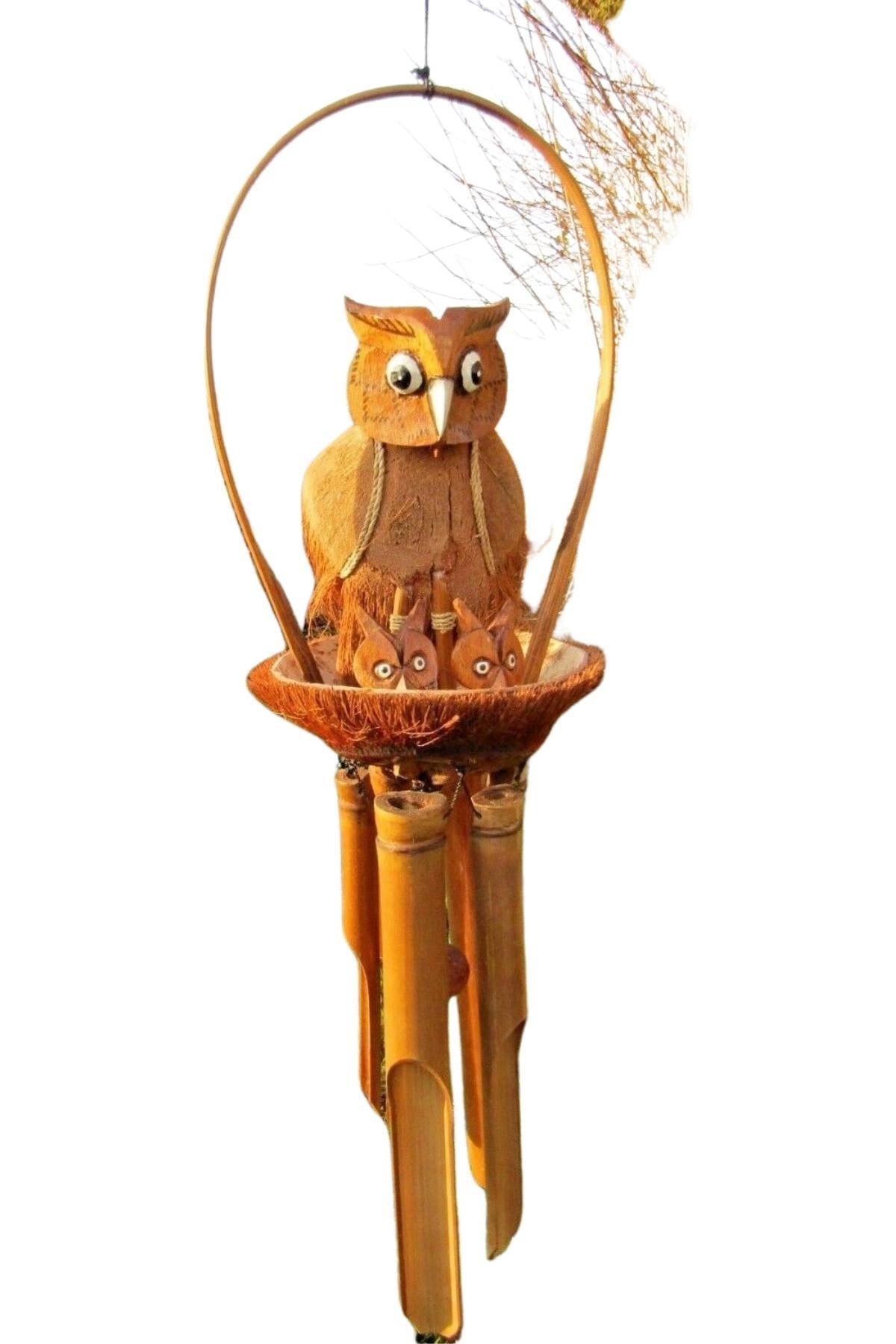EndonezyaDünyadan HediyelerÇAN011151Keskin Hediyelik Eşya Ve TekstilCoconat Yuvalı Yavrulu Baykuş Bambu Rüzgar Çanı 90 cm
