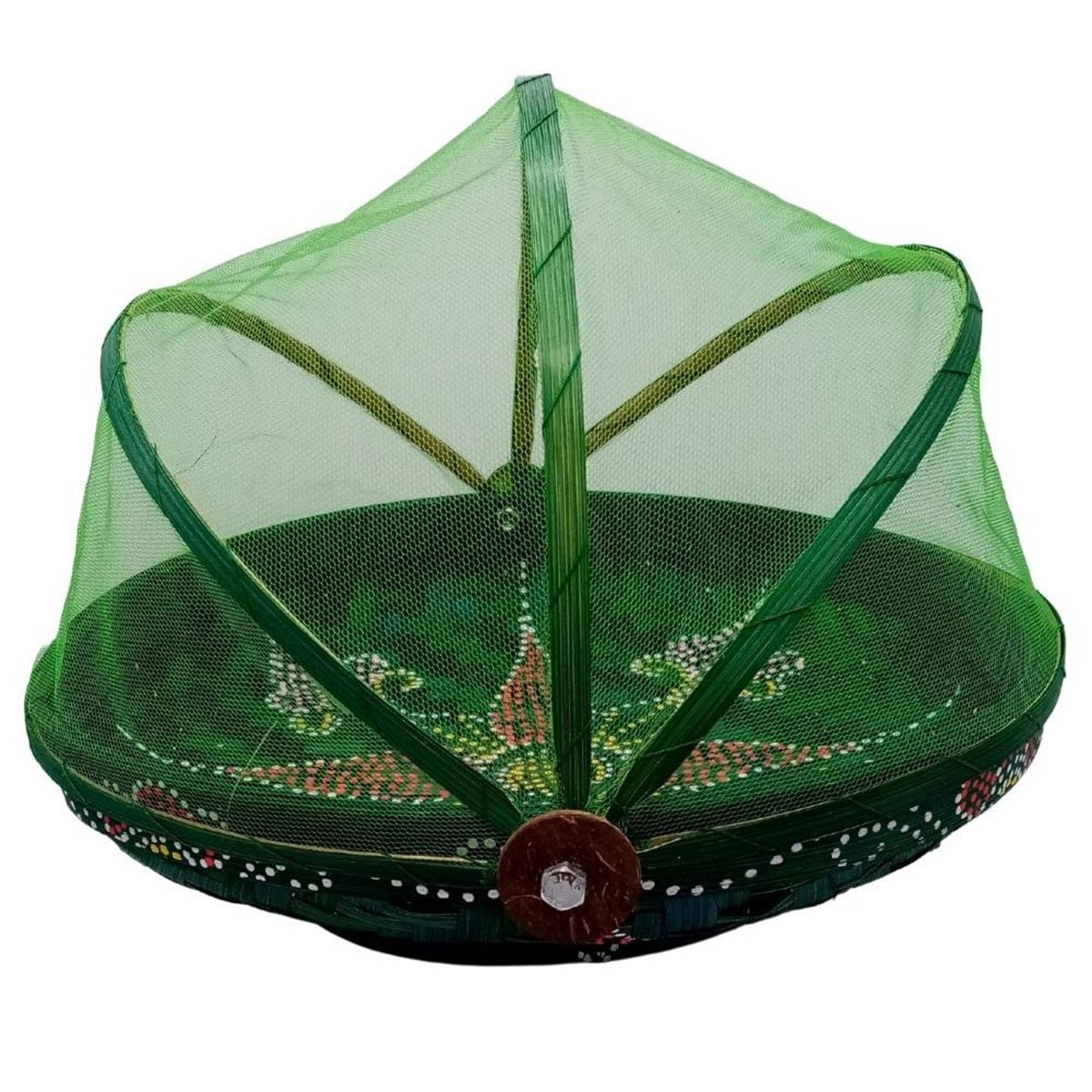 EndonezyaDünyadan HediyelerDNY-HD100486Keskin Hediyelik Eşya Ve TekstilYeşil Hasır Ekmek Sepeti 25cm Hareketli Tül Kapaklı Batikli Kulplu